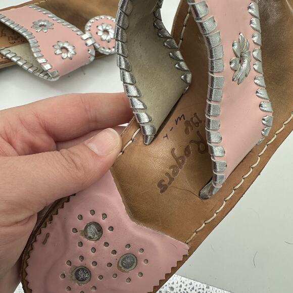 Jack Rogers Pink And Silver Leather Sandals Sz 7M USA HandMade - Picture 13 of 14